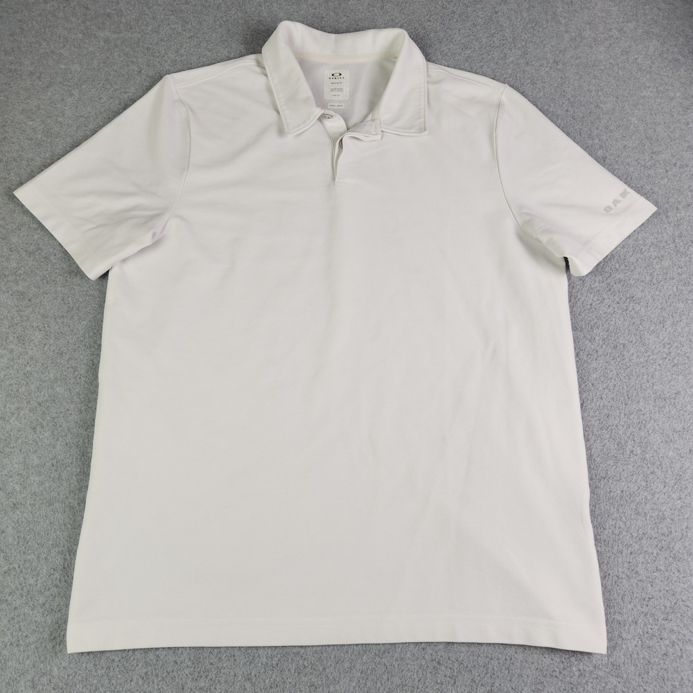 Oakley Polo Shirt Mens Large White Performance Regular Fit Short Sleeve Sporty